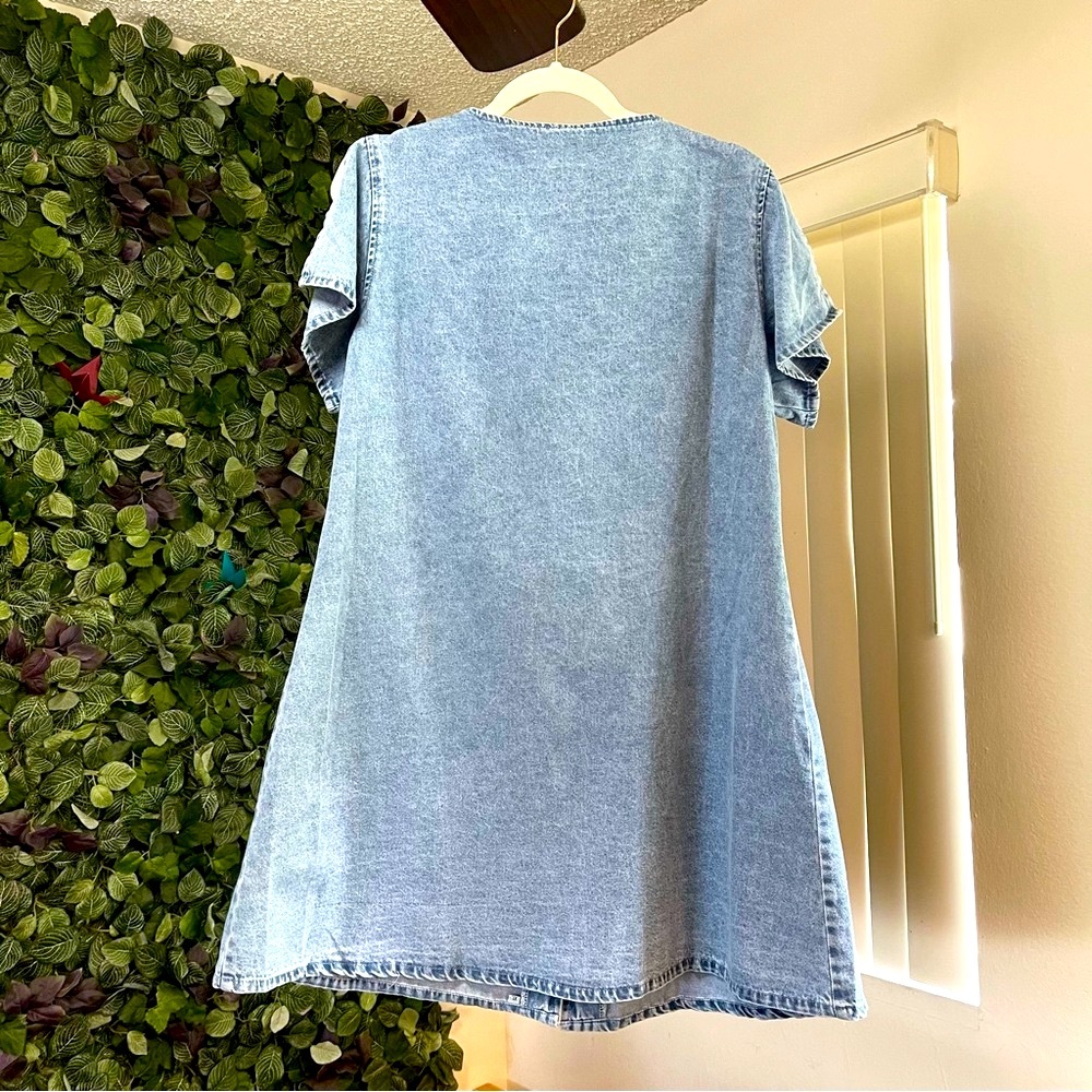 Noracora NWT Denim Jean mini Dress Button up front| Split Sleeves Size XL - Picture 6 of 11